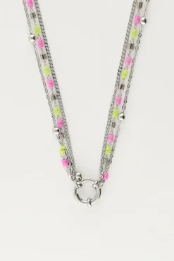 Driedubbele Ketting Met Groen & Roze Kralen