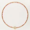 Driedubbele Ketting Met Rode En Roze Kralen