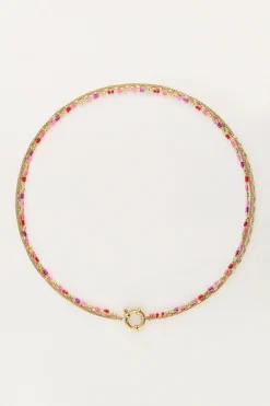 Driedubbele Ketting Met Rode En Roze Kralen