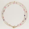 Driedubbele Ketting Met Roze En Paarse Kraaltjes
