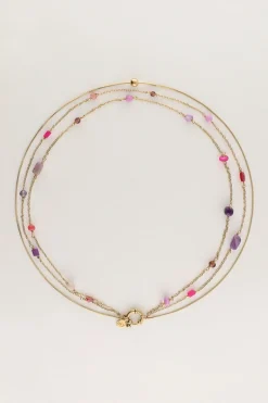 Driedubbele Ketting Met Roze En Paarse Kraaltjes