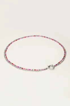Driedubbele Ketting Met Rode En Roze Kralen