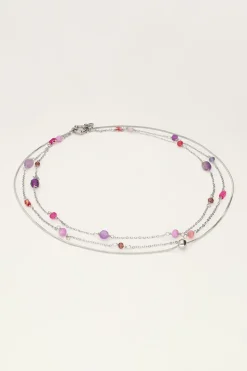 Driedubbele Ketting Met Roze En Paarse Kraaltjes