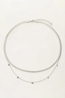Dubbele Ketting Met Platte Schakel En Hartjes