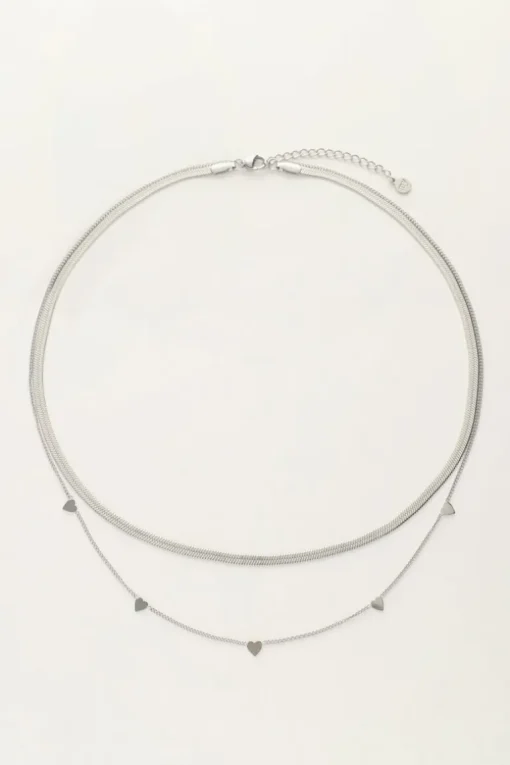 Dubbele Ketting Met Platte Schakel En Hartjes