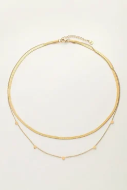 Dubbele Ketting Met Platte Schakel En Hartjes