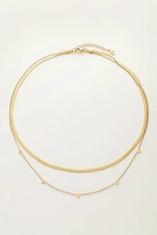 Dubbele Ketting Met Platte Schakel En Hartjes