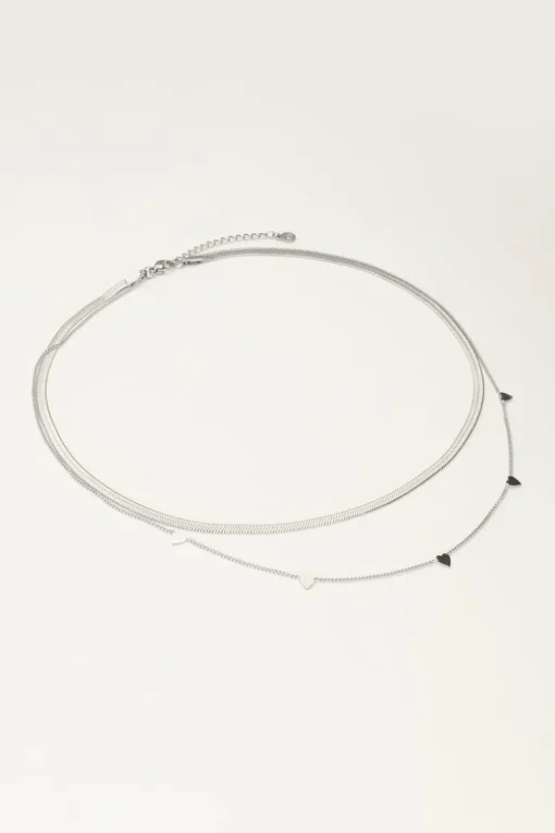 Dubbele Ketting Met Platte Schakel En Hartjes