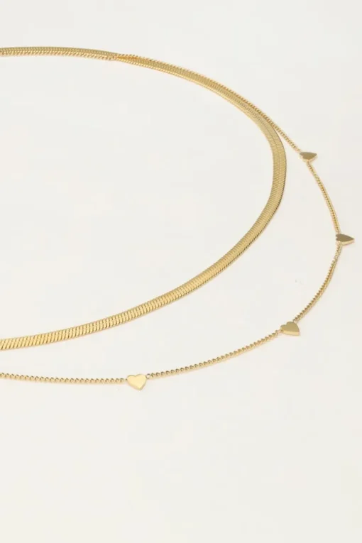 Dubbele Ketting Met Platte Schakel En Hartjes