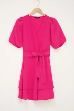 Fuchsia Jurk Met Laagjes & Pofmouw