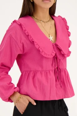 Gestreepte Roze Blouse Met Strikjes