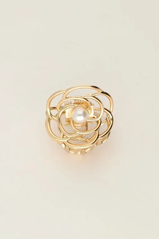 Gouden Rozen Haarclip Met Parel