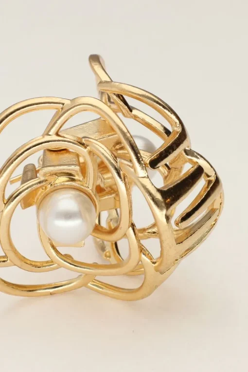 Gouden Rozen Haarclip Met Parel