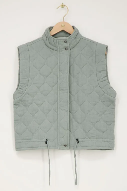 Grijze Gewatteerde Bodywarmer Met Drukknopen