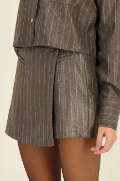 Grijze Metallic Pinstripe Skort