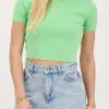 Groene Basic Crop Top Met Korte Mouwen