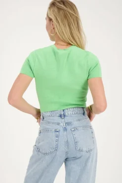 Groene Basic Crop Top Met Korte Mouwen