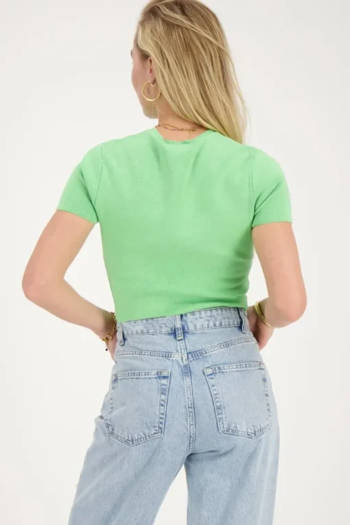 Groene Basic Crop Top Met Korte Mouwen