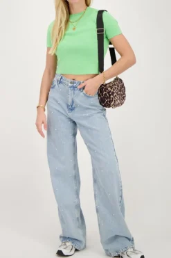 Groene Basic Crop Top Met Korte Mouwen
