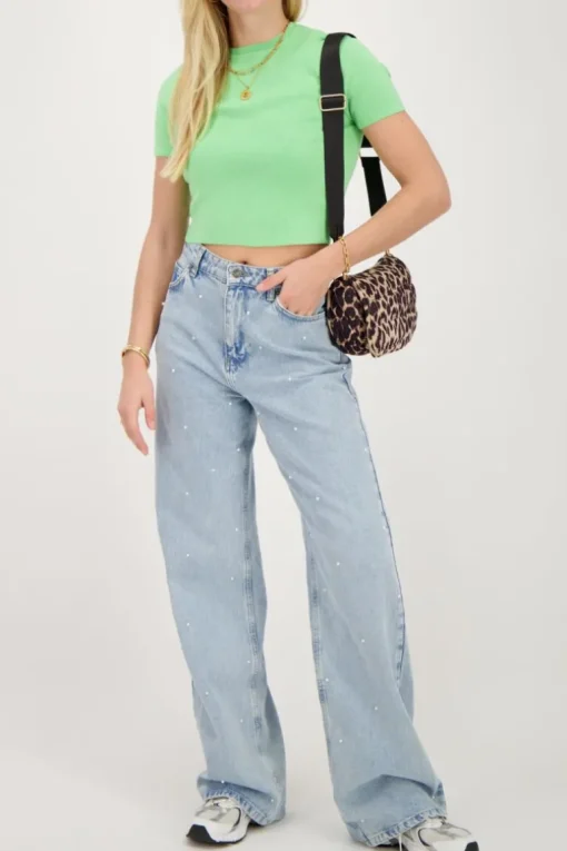 Groene Basic Crop Top Met Korte Mouwen