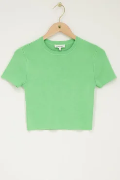 Groene Basic Crop Top Met Korte Mouwen