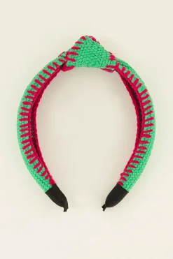 Groene Haarband Met Roze Stiksels