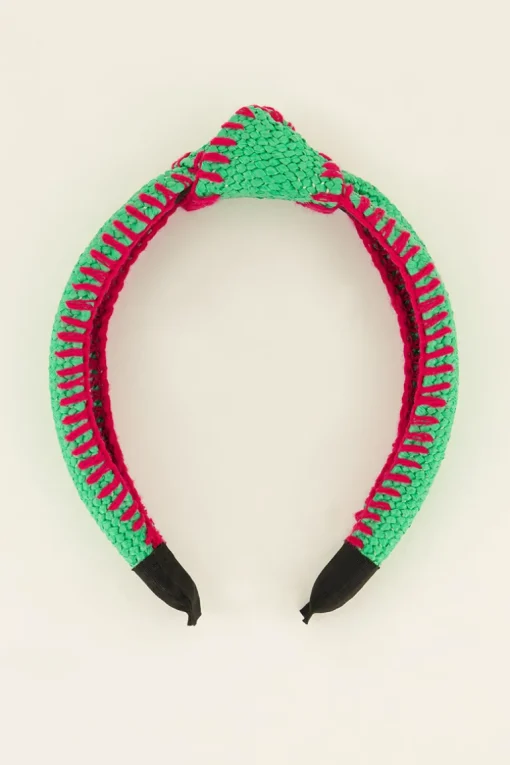 Groene Haarband Met Roze Stiksels