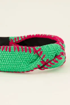 Groene Haarband Met Roze Stiksels