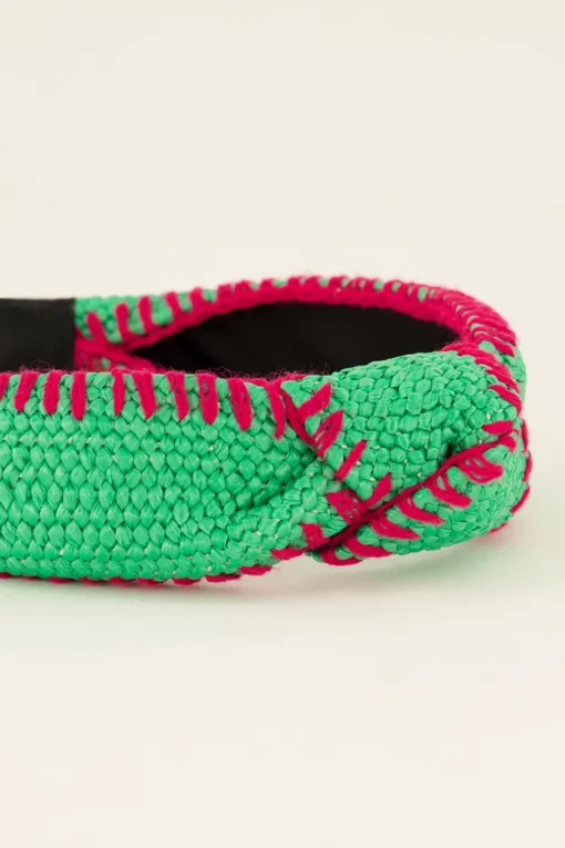 Groene Haarband Met Roze Stiksels