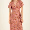 Groene Midi Wikkeljurk Met Lila Bloemenprint