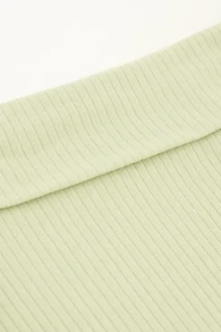 Groene Off-shoulder Top Met Rib Structuur