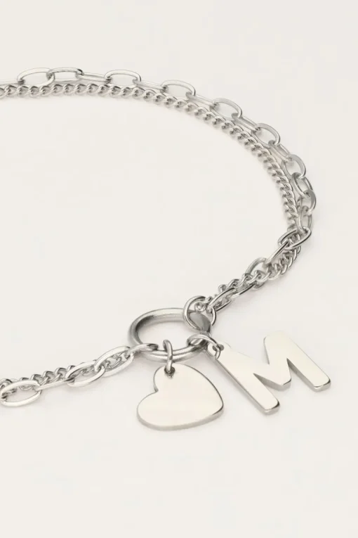 Initial Dubbele Armband Met Hartje