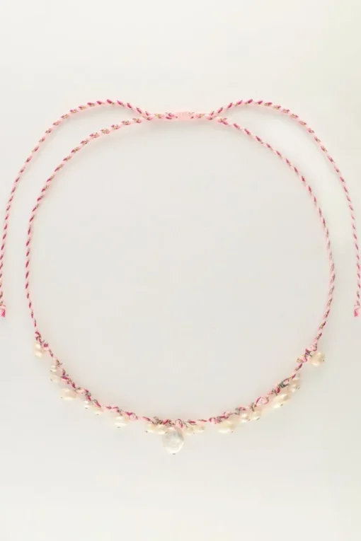 Island Paarse Koord Ketting Met Parels