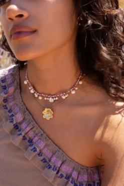 Island Paarse Koord Ketting Met Parels