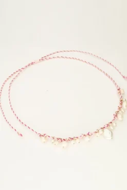 Island Paarse Koord Ketting Met Parels