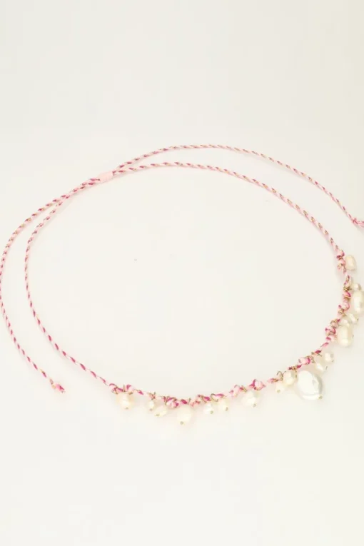 Island Paarse Koord Ketting Met Parels