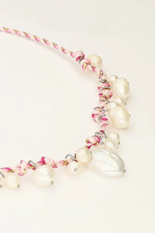 Island Paarse Koord Ketting Met Parels