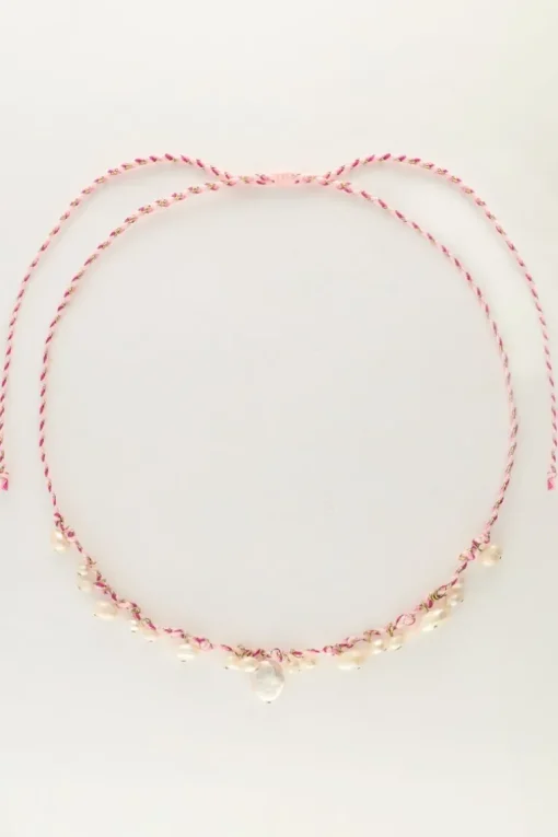 Island Paarse Koord Ketting Met Parels
