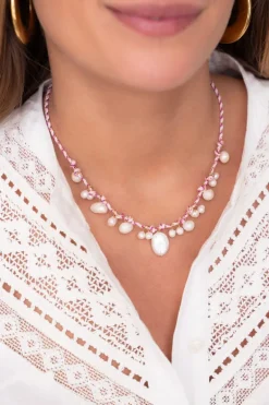 Island Paarse Koord Ketting Met Parels