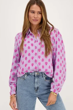 Lila Blouse Met Roze Bladeren
