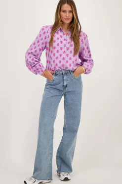 Lila Blouse Met Roze Bladeren