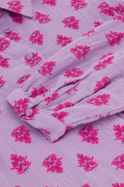 Lila Blouse Met Roze Bladeren