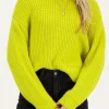 Limegroene Oversized Trui Met Opstaande Kraag