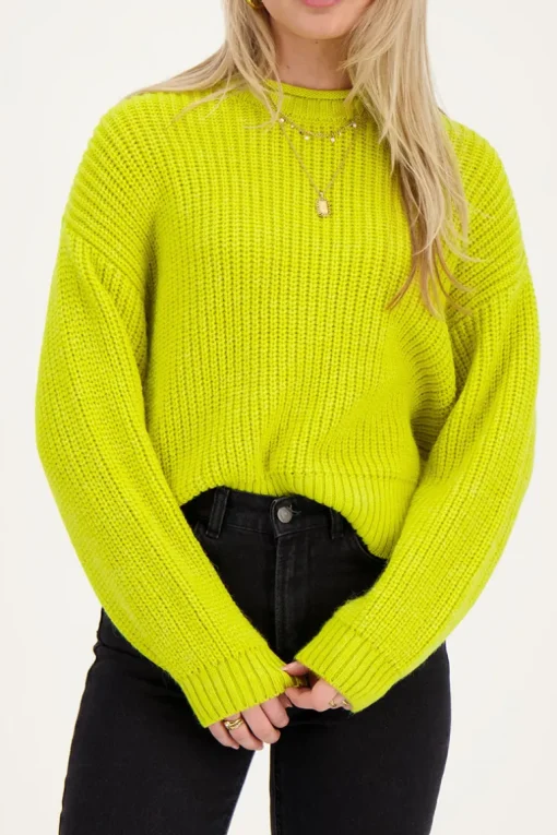 Limegroene Oversized Trui Met Opstaande Kraag