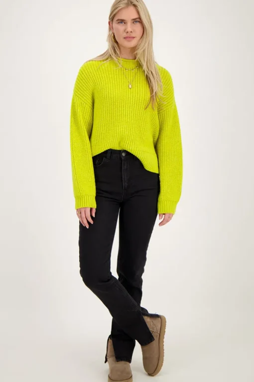 Limegroene Oversized Trui Met Opstaande Kraag