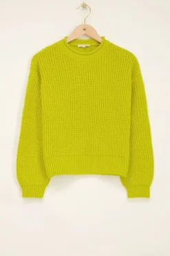 Limegroene Oversized Trui Met Opstaande Kraag