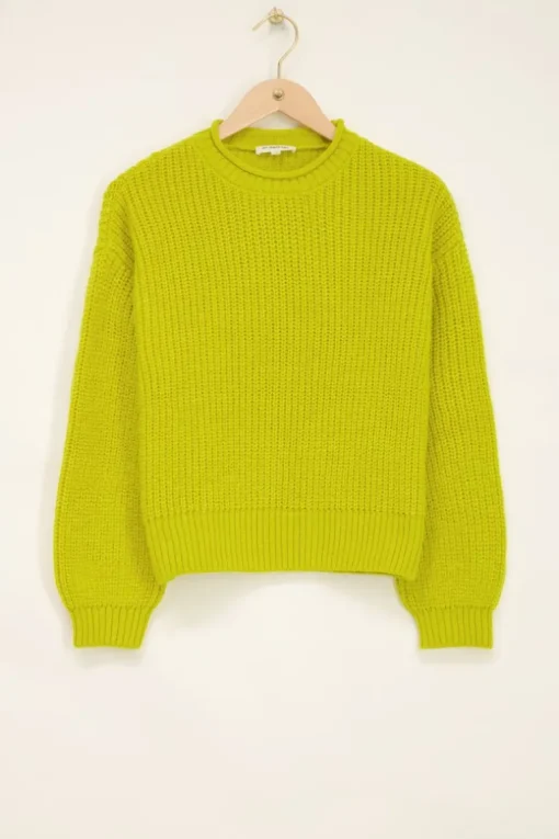 Limegroene Oversized Trui Met Opstaande Kraag