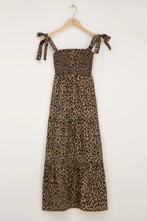 Midi Jurk Met Smock En Panterprint