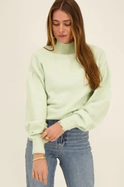 Mintgroene Trui Met Wijde Geplooide Mouwen