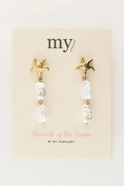 Ocean Oorhangers Met Zeester En Parels